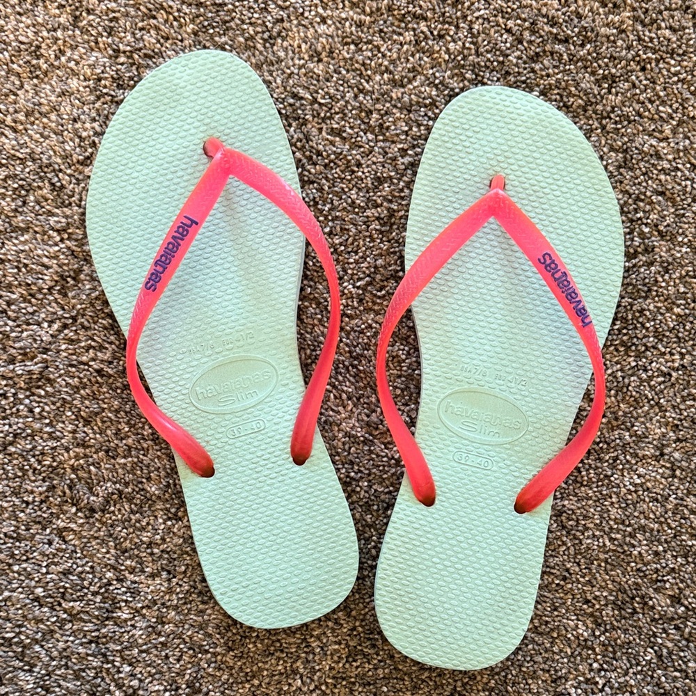 Havaianas Mint and Coral Flip Flops